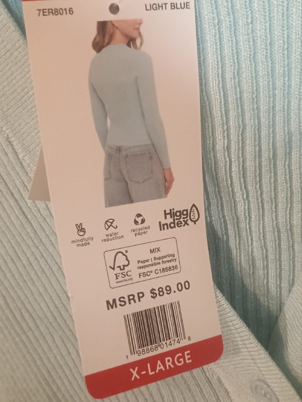 Edited Light Blue Ribbed V-Neck Button Cardigan - Picture 4 of 13